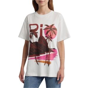 Farm Rio Off White Graphic T-Shirt with Lush Brazilian Palm Tree Design